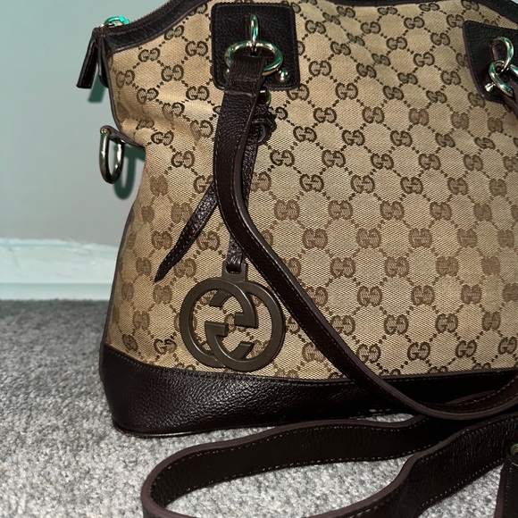 Gucci Charm Convertible Dome Satchel GG Canvas with Leather Medium - Picture 3 of 17